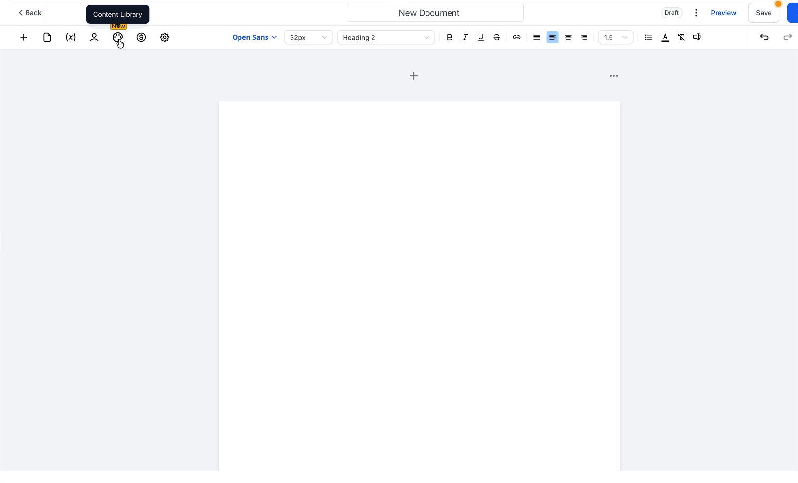 Animazione che mostra come utilizzare la Libreria di contenuti per trascinare un blocco salvato in un documento.