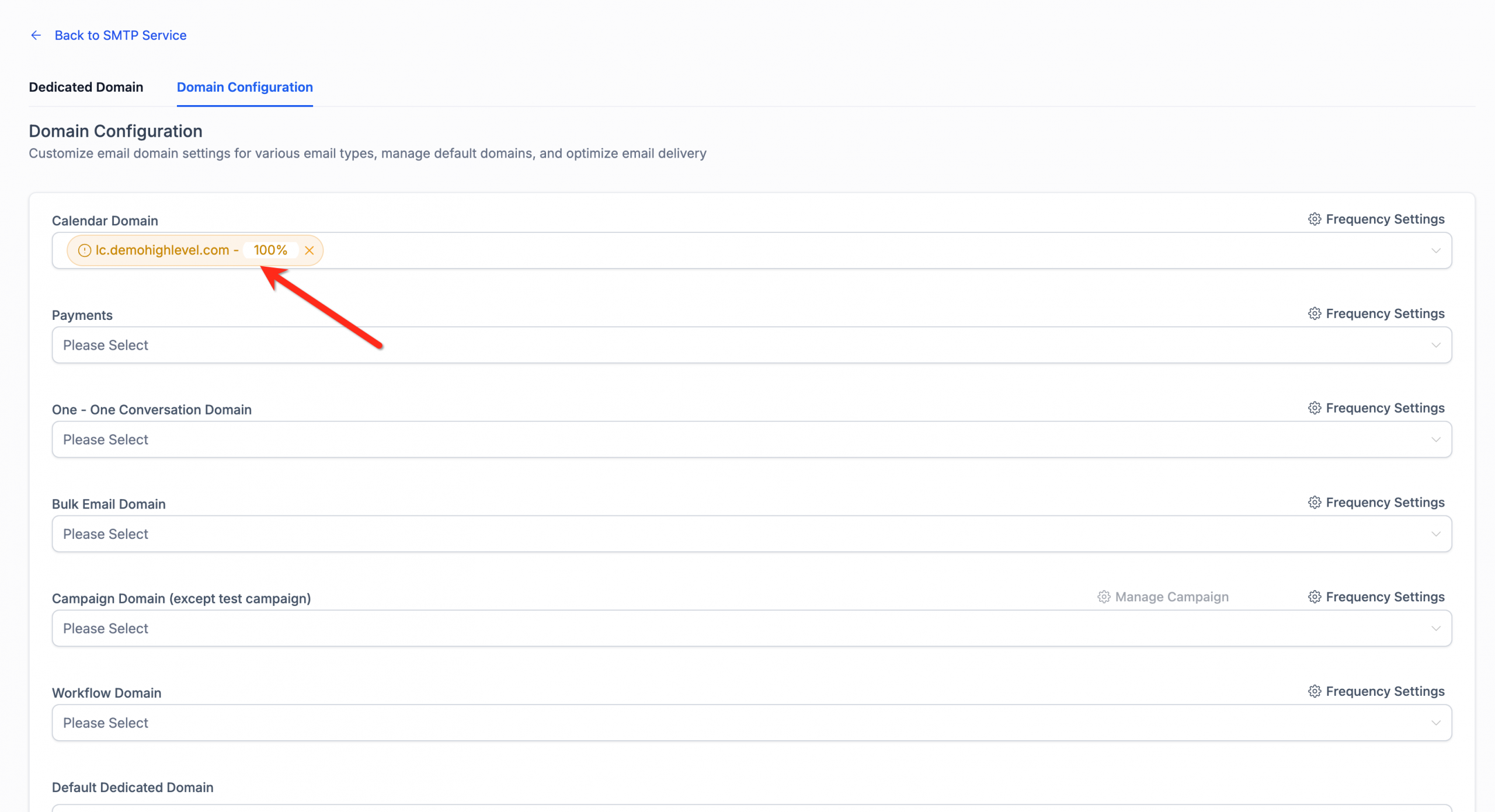 Impostazione della distribuzione percentuale per i domini del calendario