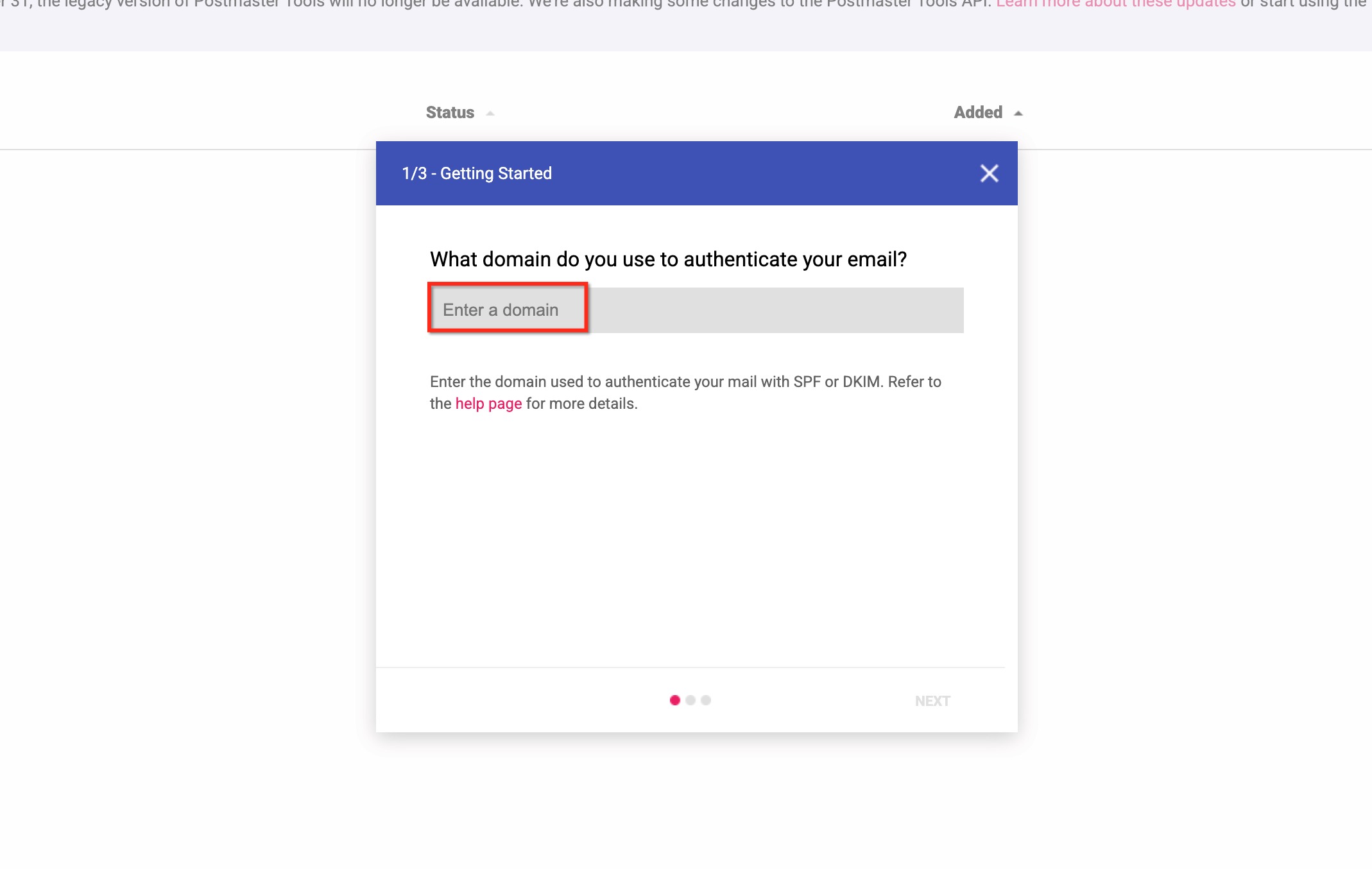 Aggiunta di un dominio in Google Postmaster Tools