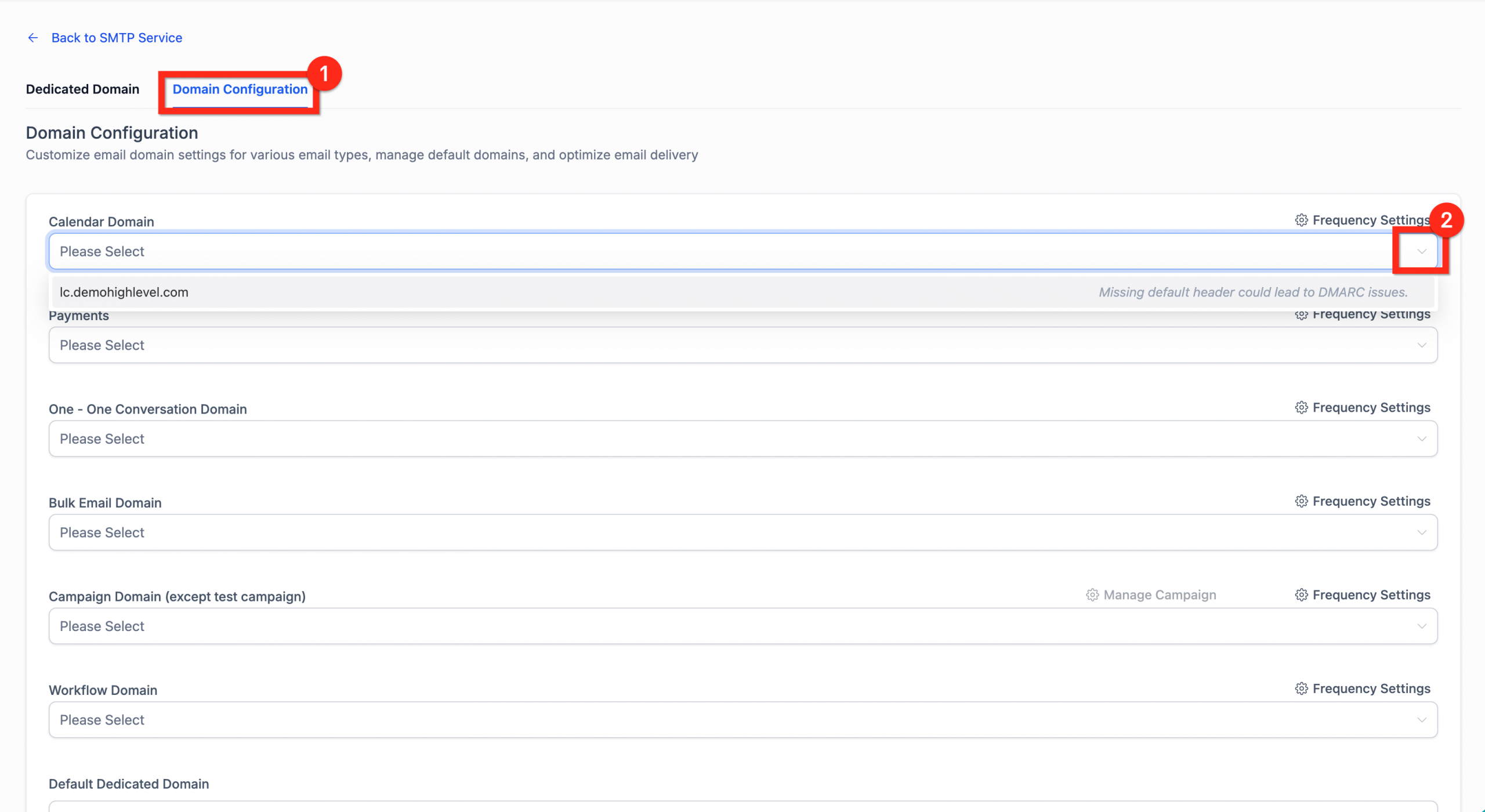 Configurazione del dominio per le email del calendario
