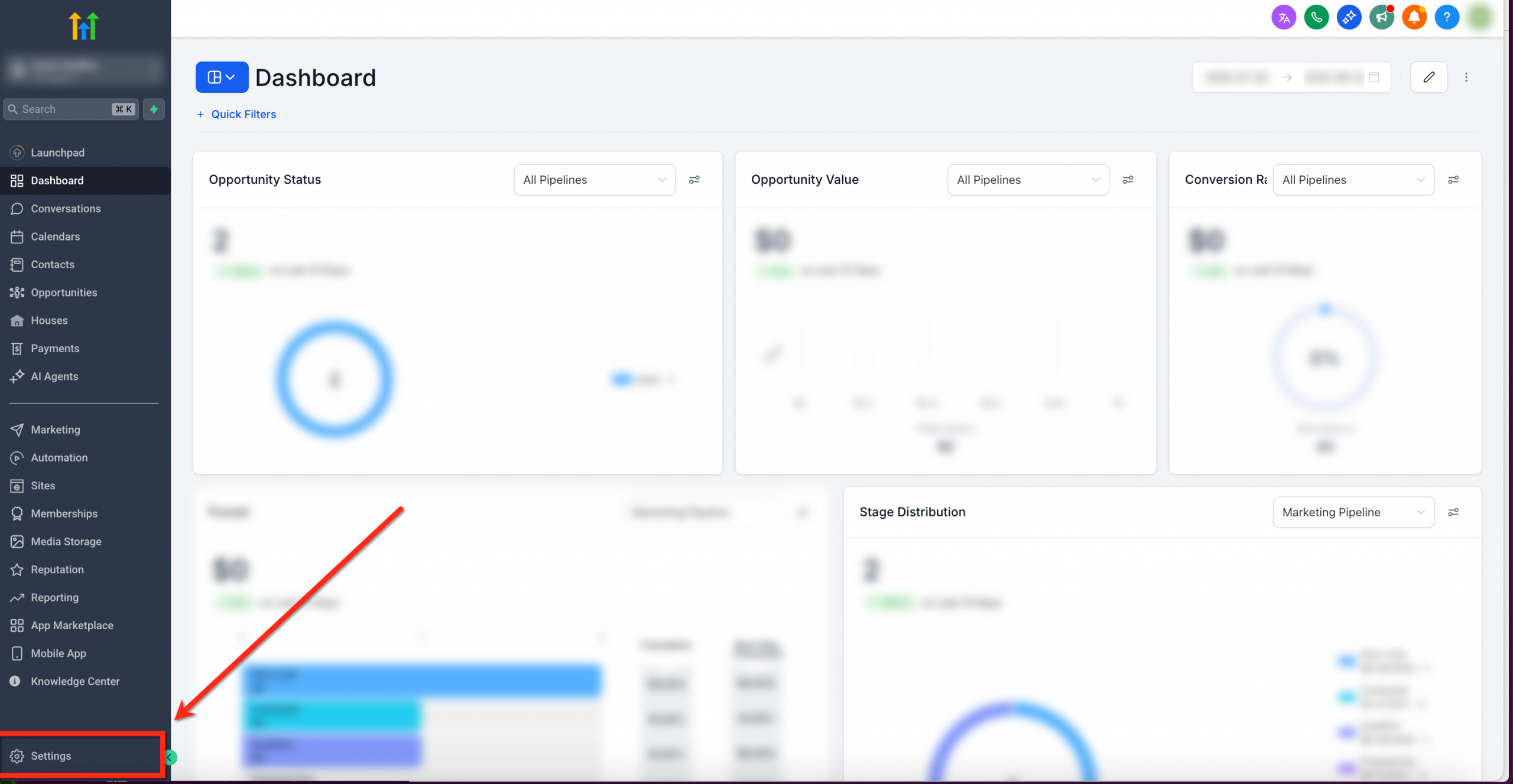 Navigazione verso le impostazioni del profilo aziendale in Futuria CRM.
